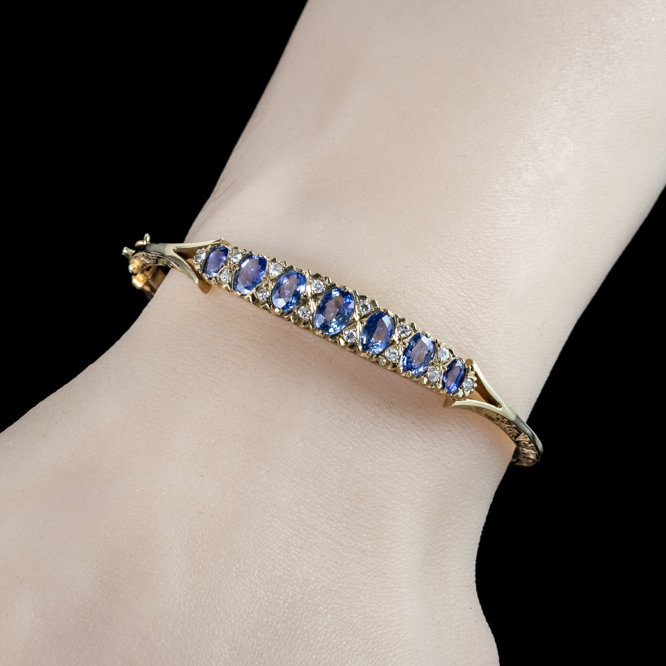 Vintage Sapphire Diamond Bangle 9ct Gold 3ct Of Sapphire Dated 1989