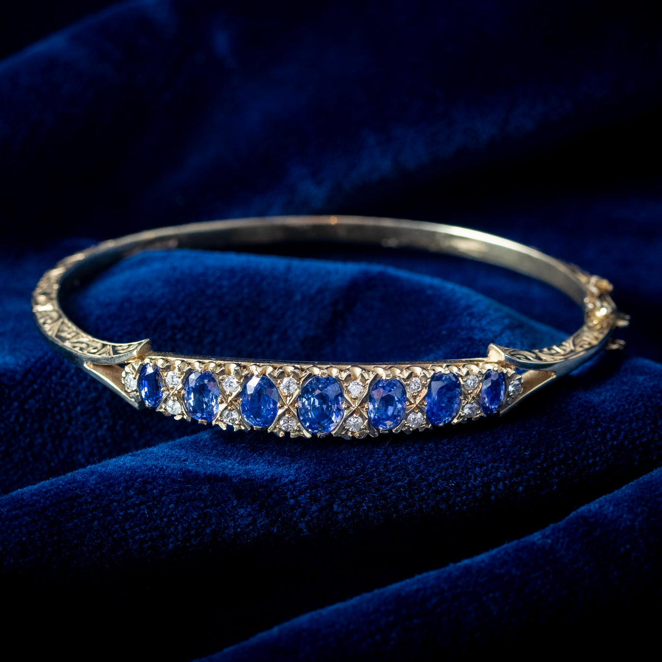 Vintage Sapphire Diamond Bangle 9ct Gold 3ct Of Sapphire Dated 1989