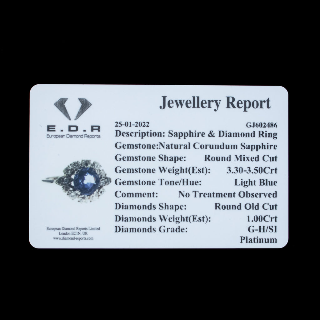Vintage Sapphire Diamond Cluster Ring Mauboussin 3.40ct Sapphire With Cert