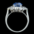 Vintage Sapphire Diamond Cluster Ring Mauboussin 3.40ct Sapphire With Cert