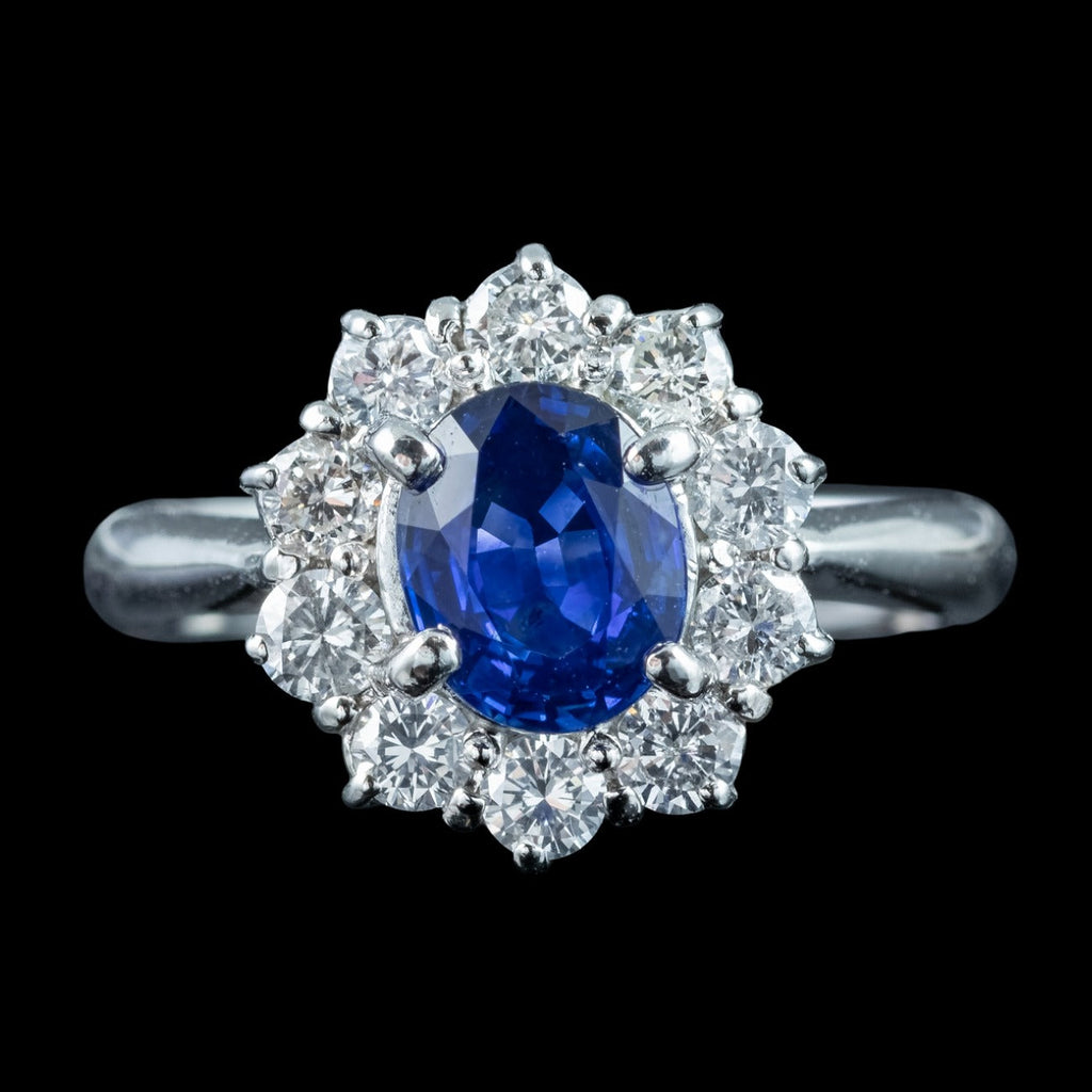Vintage Sapphire Diamond Cluster Ring 1.1ct Blue Sapphire