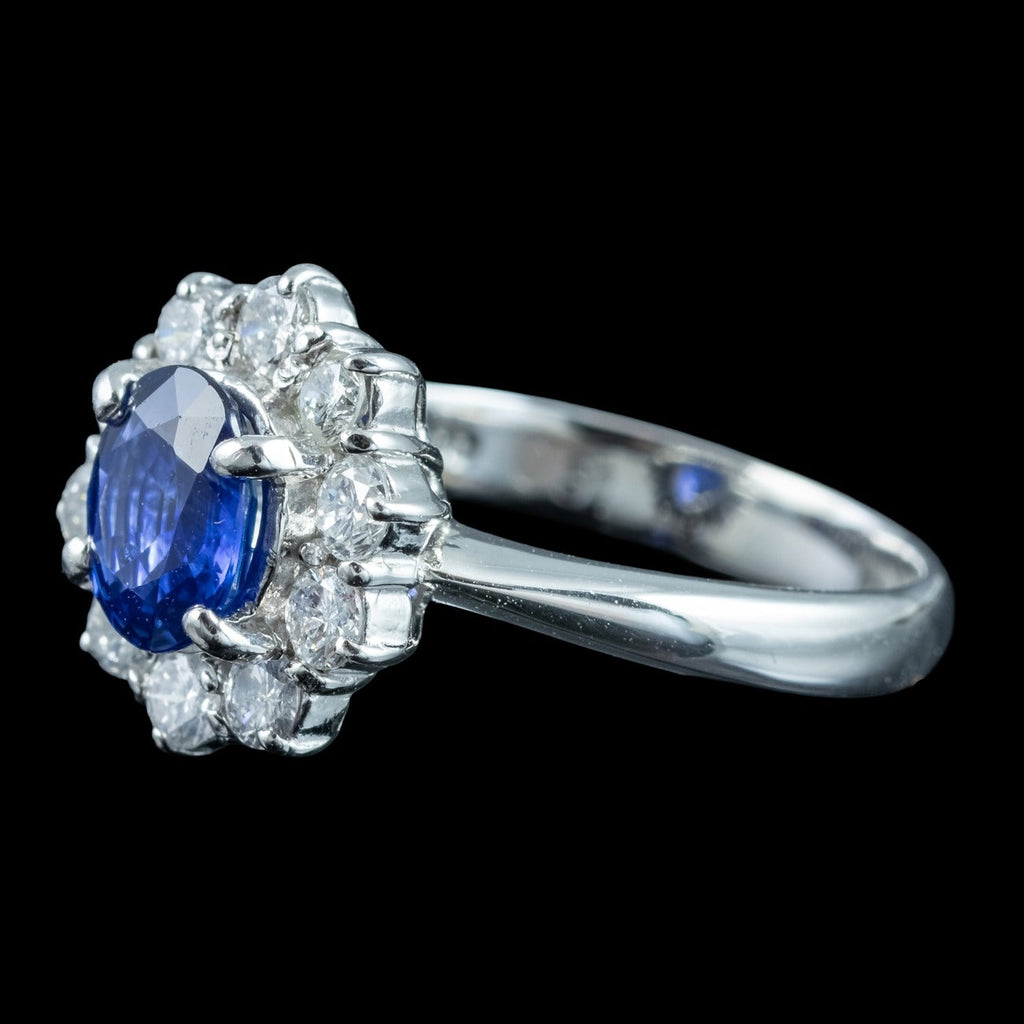 Vintage Sapphire Diamond Cluster Ring 1.1ct Blue Sapphire