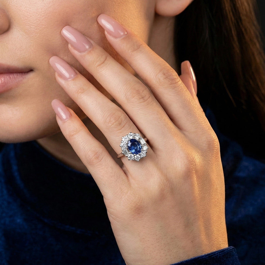 Vintage Sapphire Diamond Cluster Ring 0.80ct Blue Sapphire