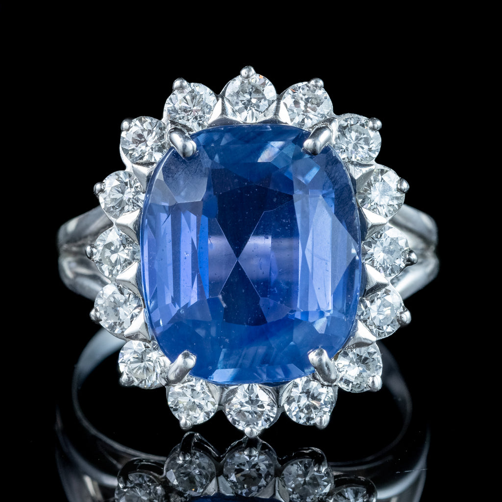 Vintage Sapphire Diamond Cluster Ring 11.32ct Sapphire With Valuation 