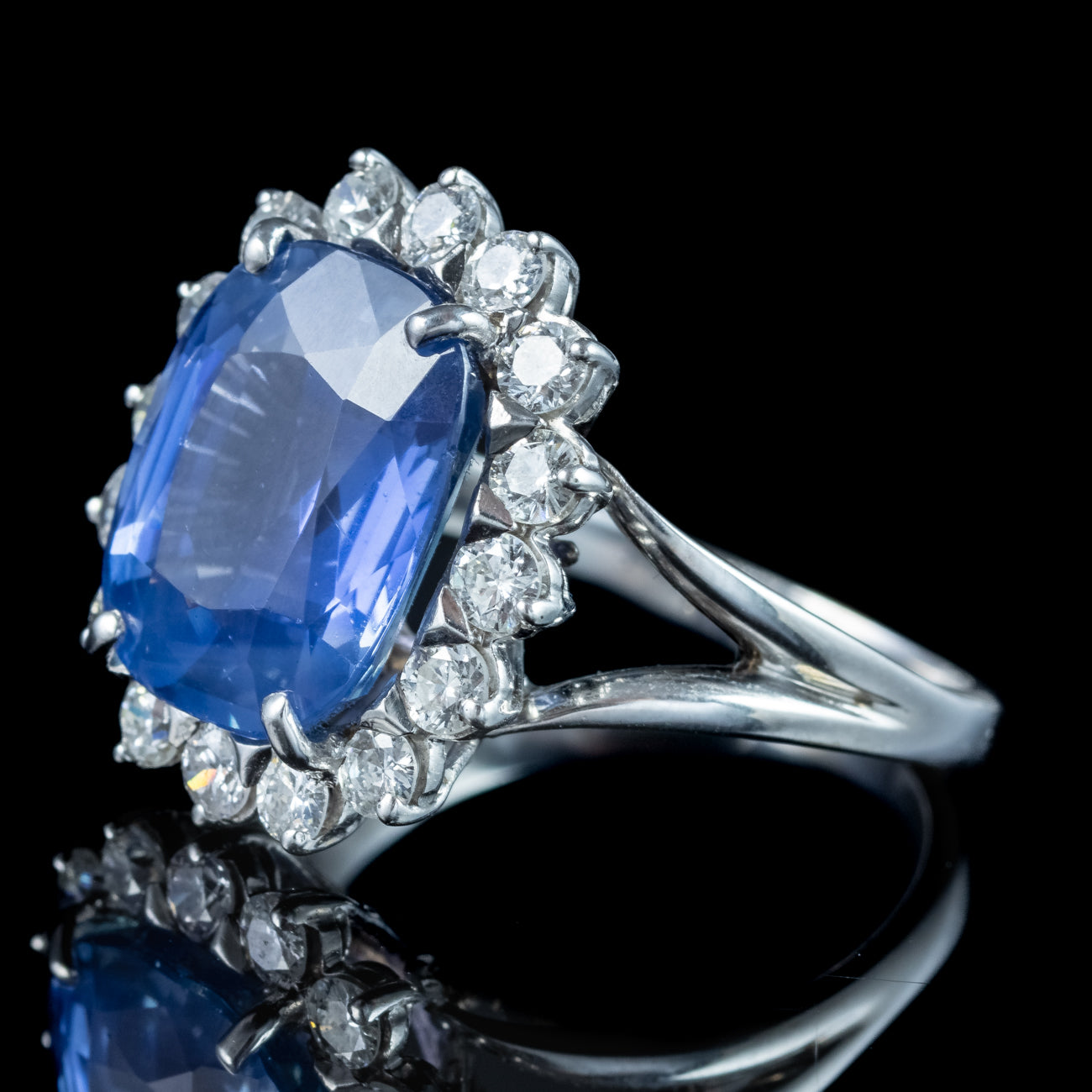 Vintage Sapphire Diamond Cluster Ring 11.32ct Sapphire With Valuation 