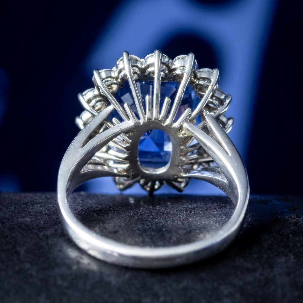 Vintage Sapphire Diamond Cluster Ring 11.32ct Sapphire With Valuation 