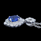 Vintage Sapphire Diamond Pendant Necklace Platinum 1.74ct Blue Sapphire