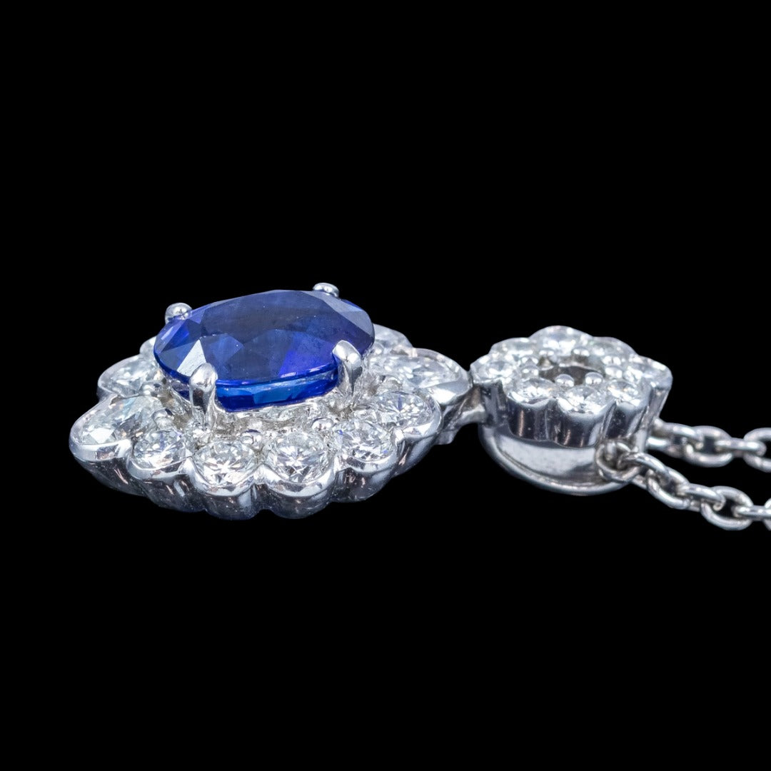 Vintage Sapphire Diamond Pendant Necklace Platinum 1.74ct Blue Sapphire