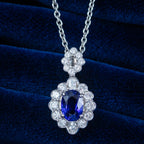 Vintage Sapphire Diamond Pendant Necklace Platinum 1.74ct Blue Sapphire