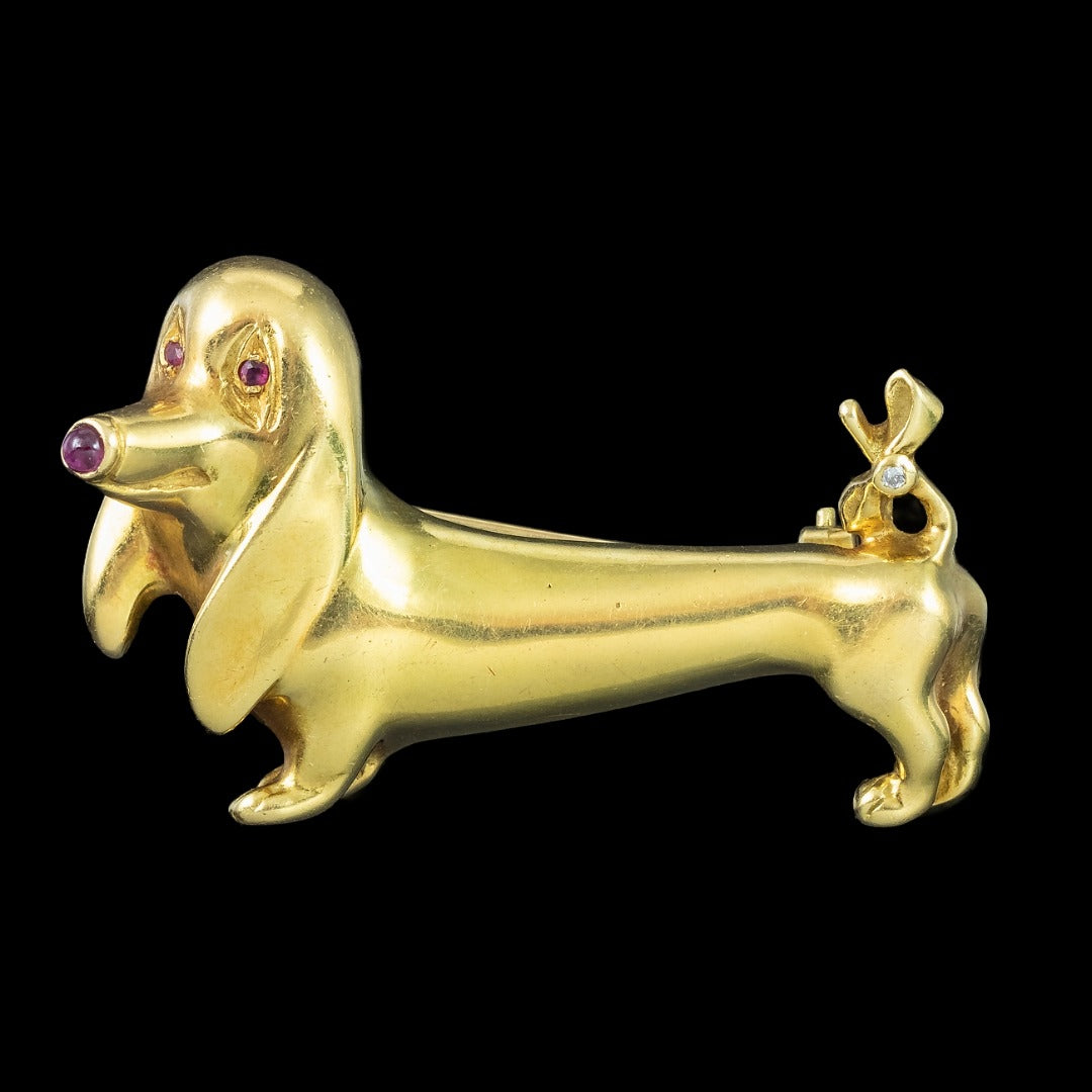 Vintage Dachshund Brooch 18ct Gold Ruby Diamond Secondary image