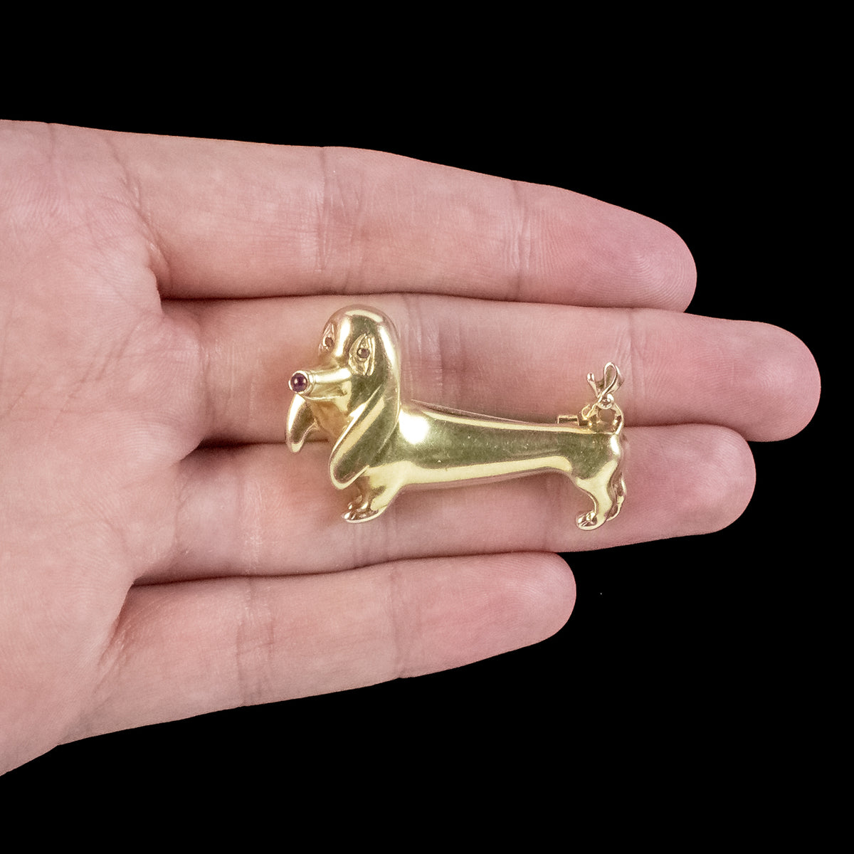 Vintage Dachshund Brooch 18ct Gold Ruby Diamond