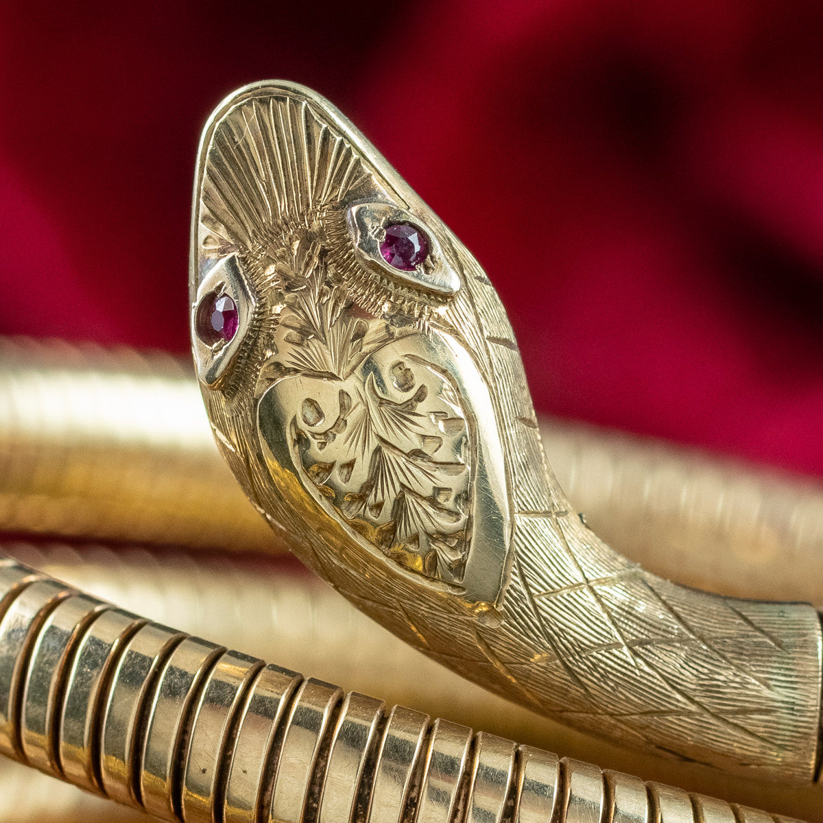 Vintage Snake Bangle 9ct Gold Ruby Eyes Dated 1958