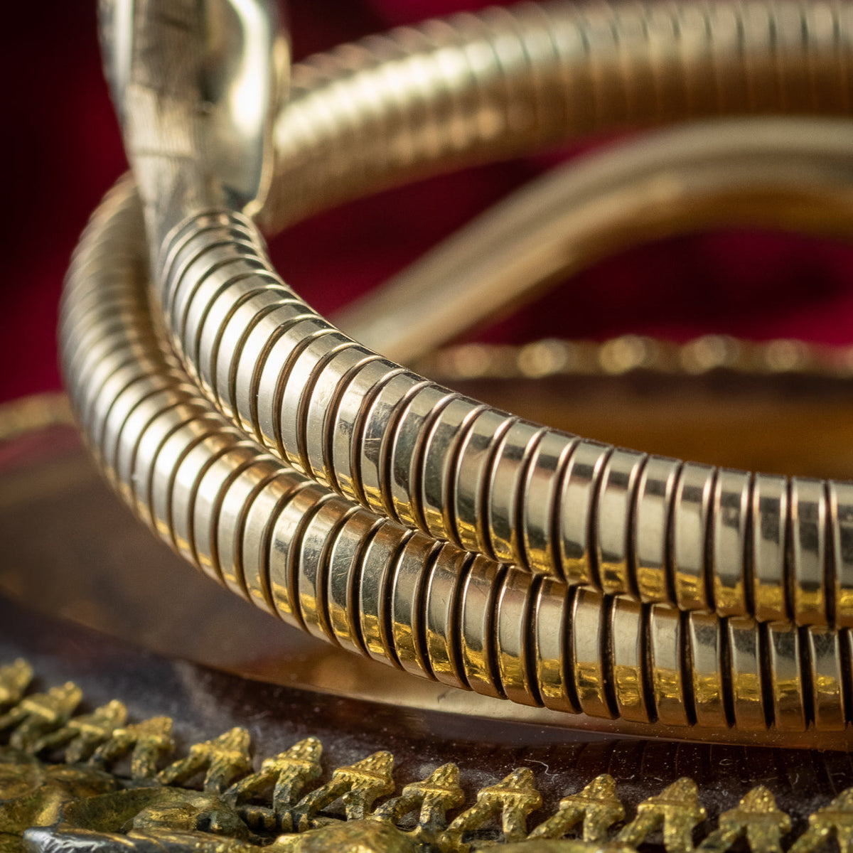 Vintage Snake Bangle 9ct Gold Ruby Eyes Dated 1958