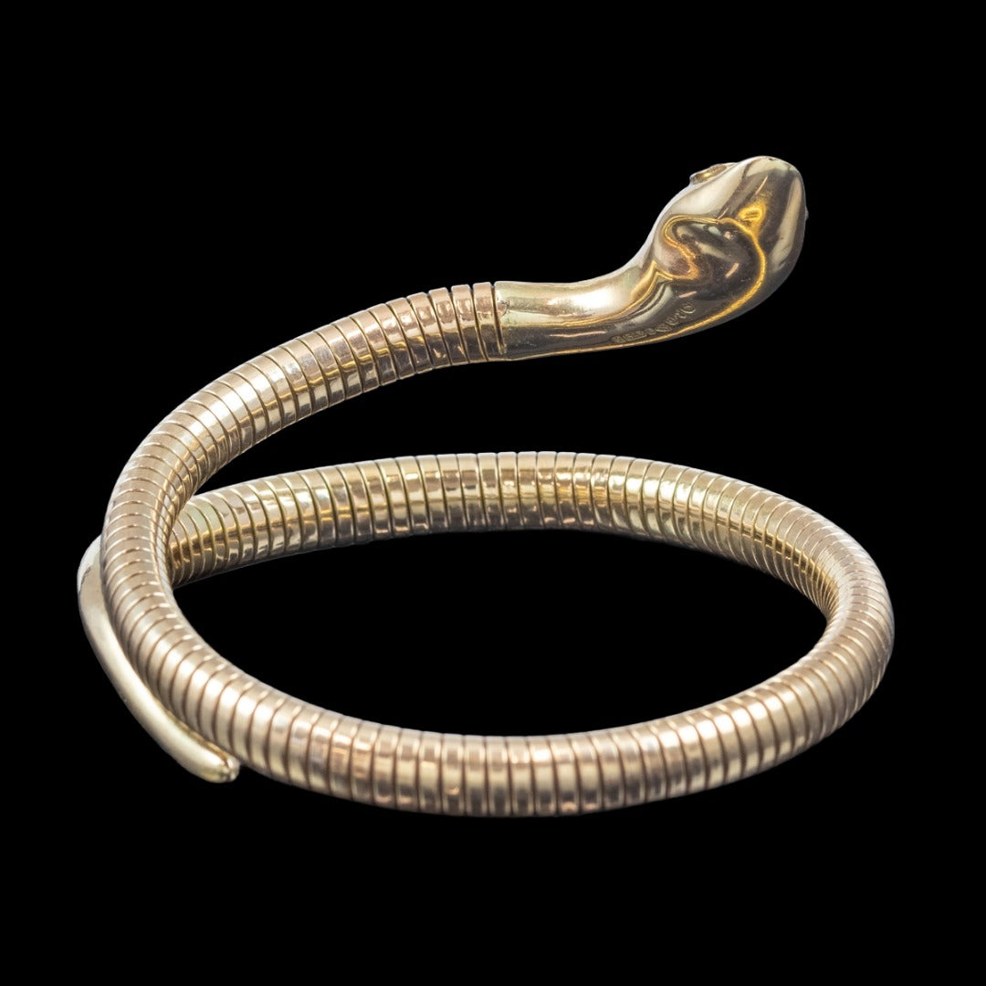 Vintage Snake Bangle 9ct Gold Ruby Eyes Smith And Pepper Dated 1958