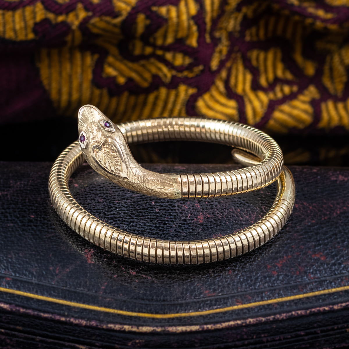 Vintage Snake Bangle 9ct Gold Ruby Eyes Smith And Pepper Dated 1958