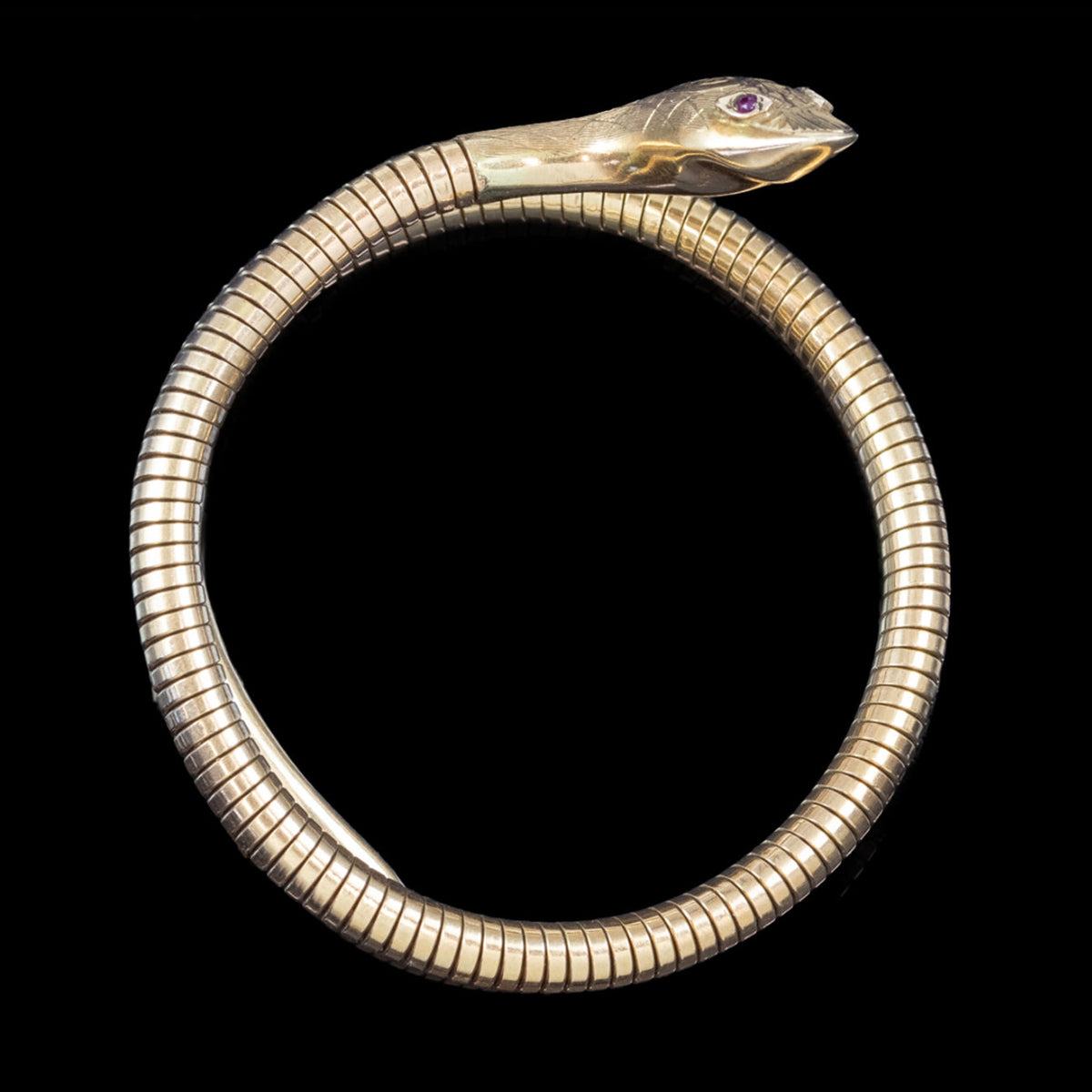 Vintage Snake Bangle 9ct Gold Ruby Eyes Smith And Pepper Dated 1958