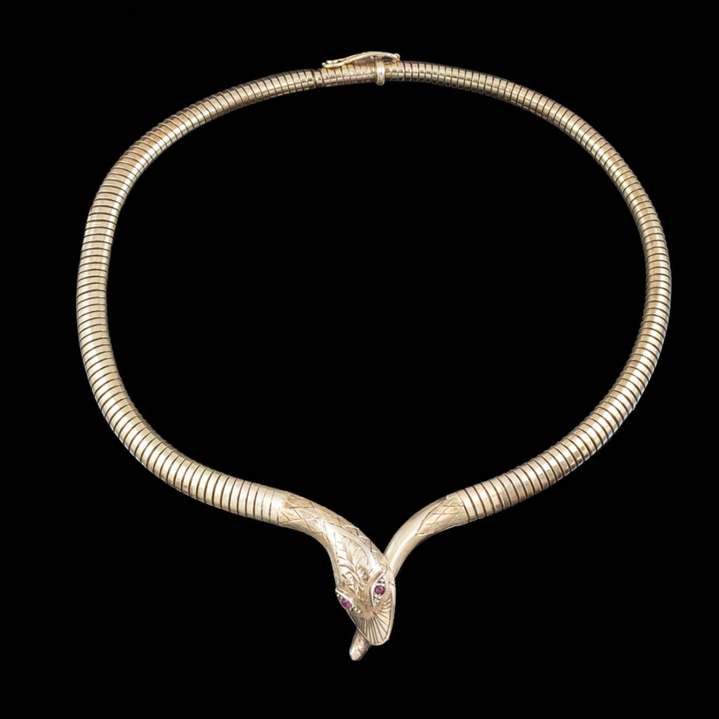 Vintage Snake Collar Necklace Ruby Eyes 9ct Gold Dated 1973