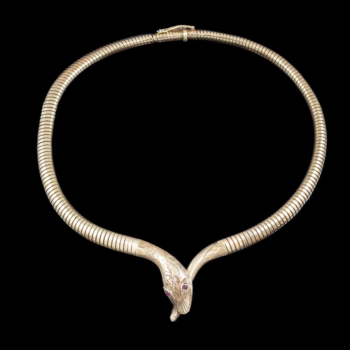 Vintage Snake Collar Necklace Ruby Eyes 9ct Gold Dated 1973