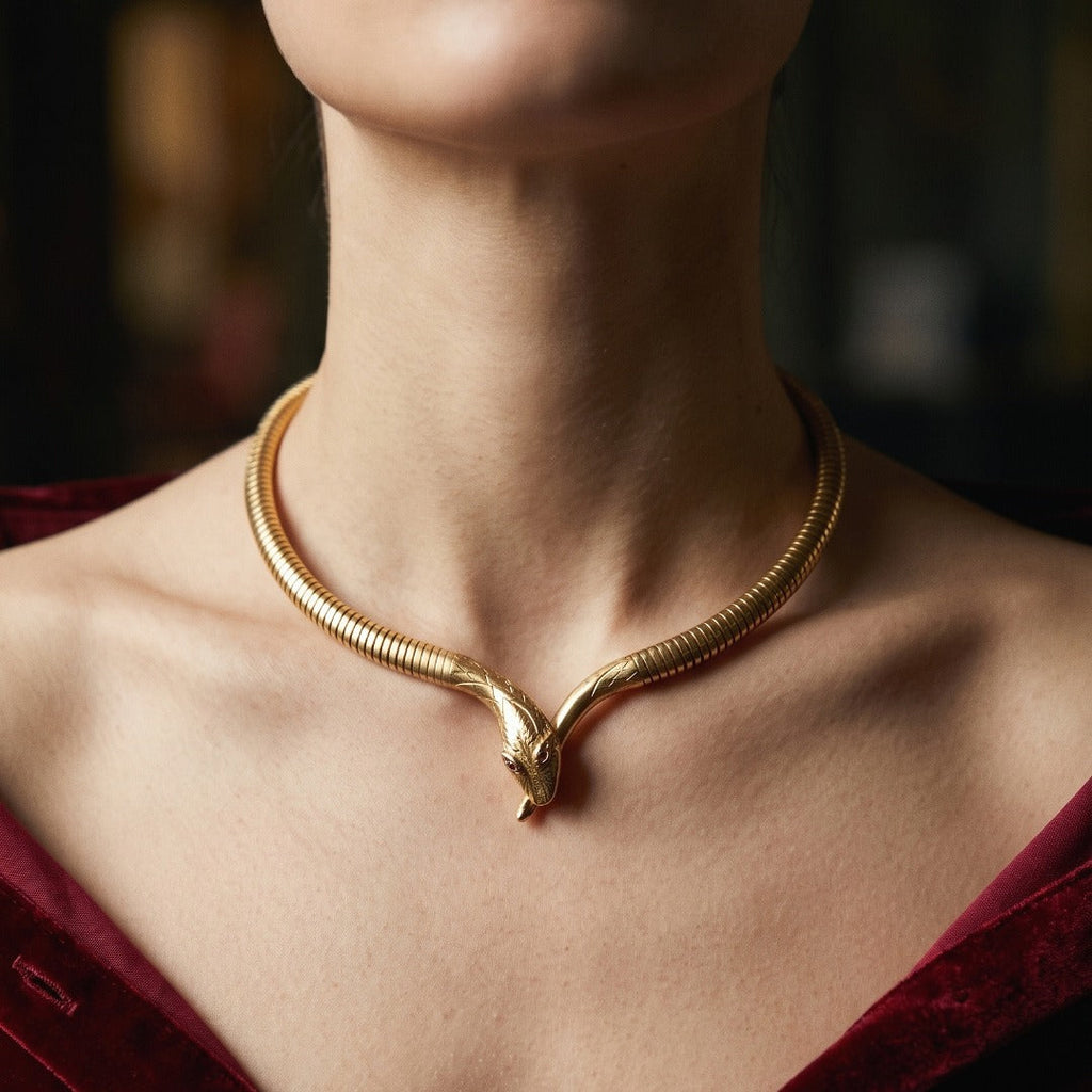 Vintage Snake Collar Necklace Ruby Eyes 9ct Gold Dated 1973