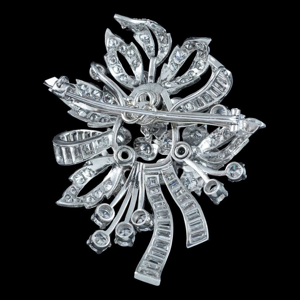 Vintage Spray Brooch And Earrings Suite Diamond Emerald Platinum With Box