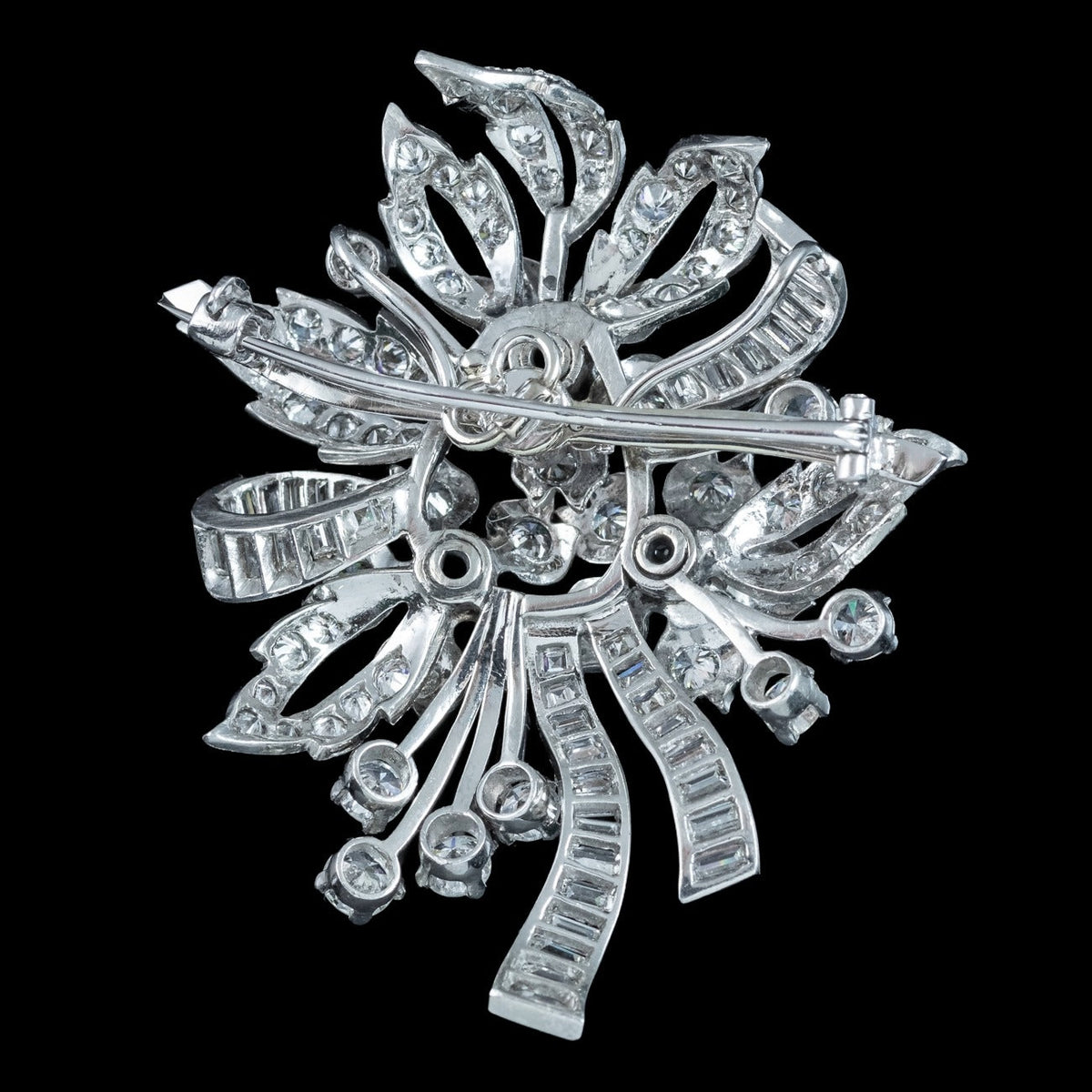 Vintage Spray Brooch And Earrings Suite Diamond Emerald Platinum With Box