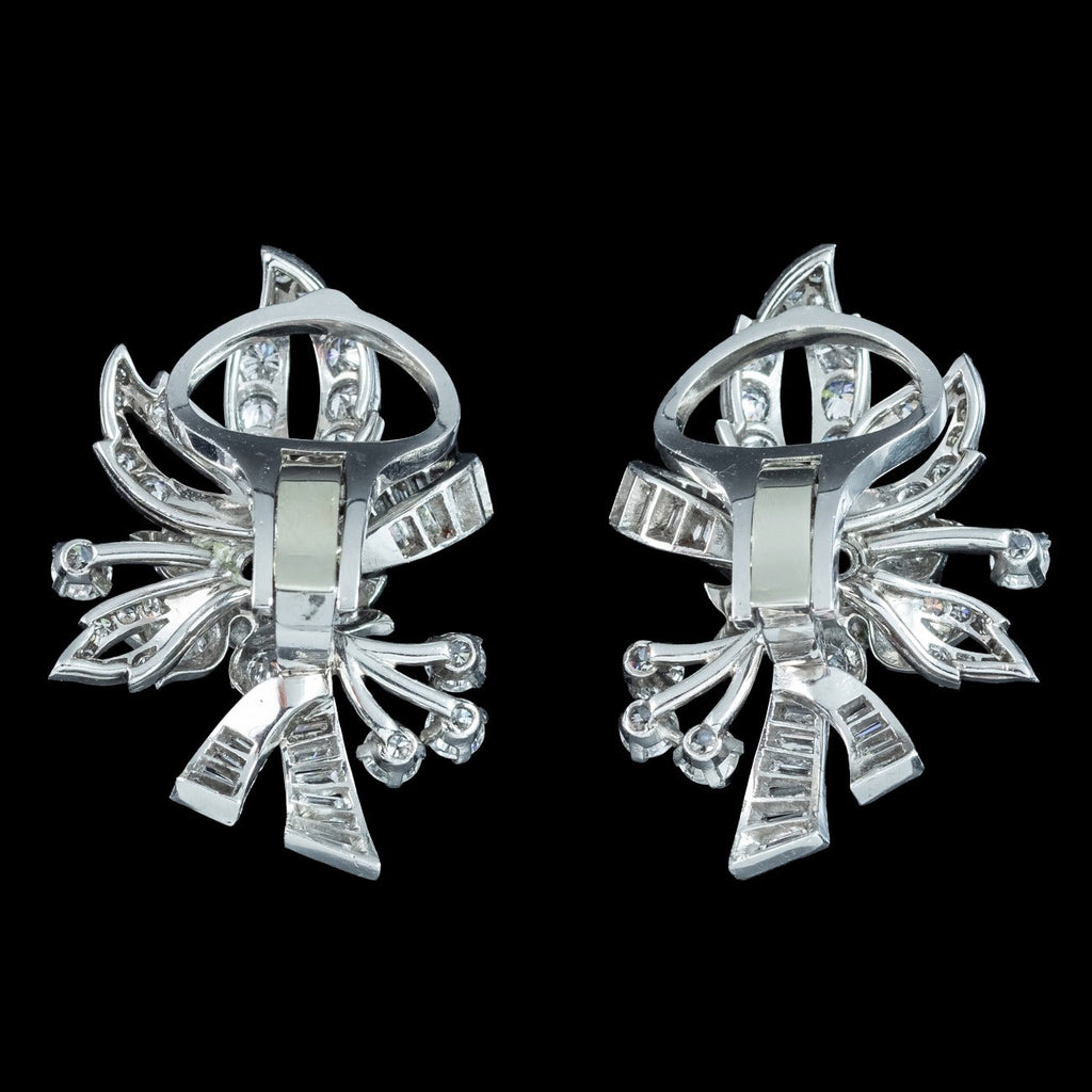 Vintage Spray Brooch And Earrings Suite Diamond Emerald Platinum With Box