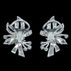Vintage Spray Brooch And Earrings Suite Diamond Emerald Platinum With Box