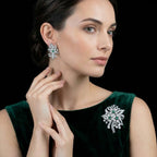 Vintage Spray Brooch And Earrings Suite Diamond Emerald Platinum With Box