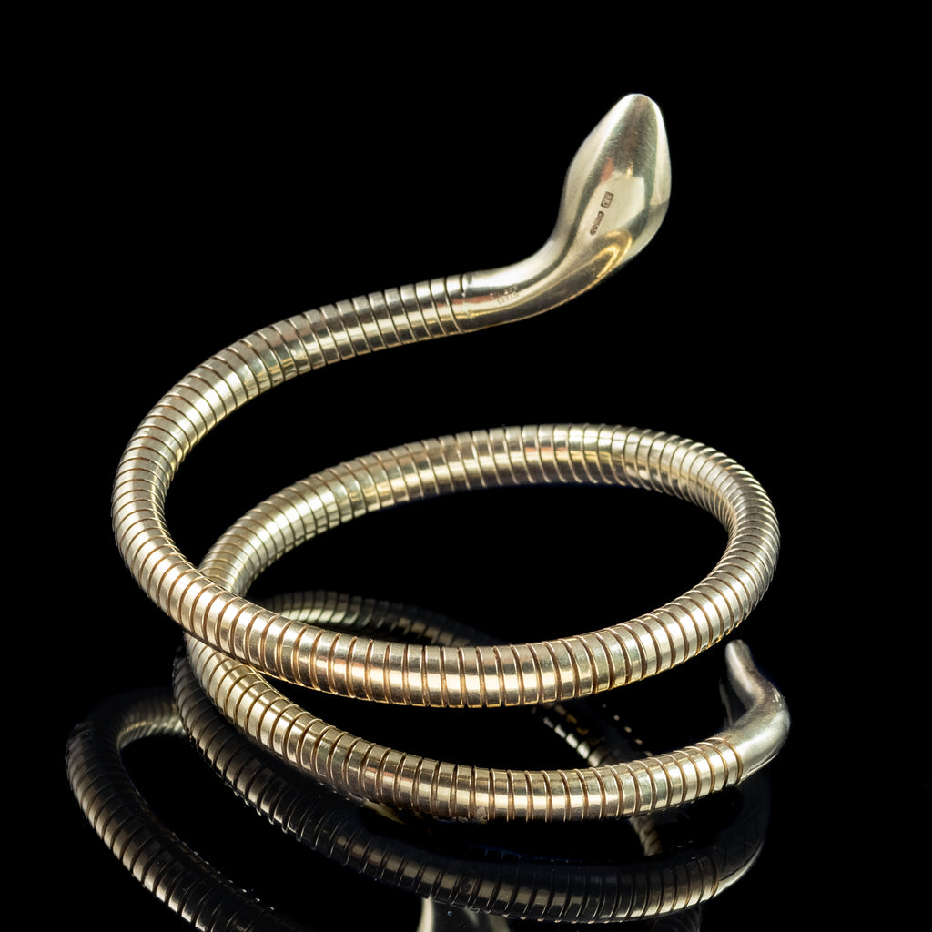 Vintage Style Snake Bangle Ruby Eyes 9ct Gold 