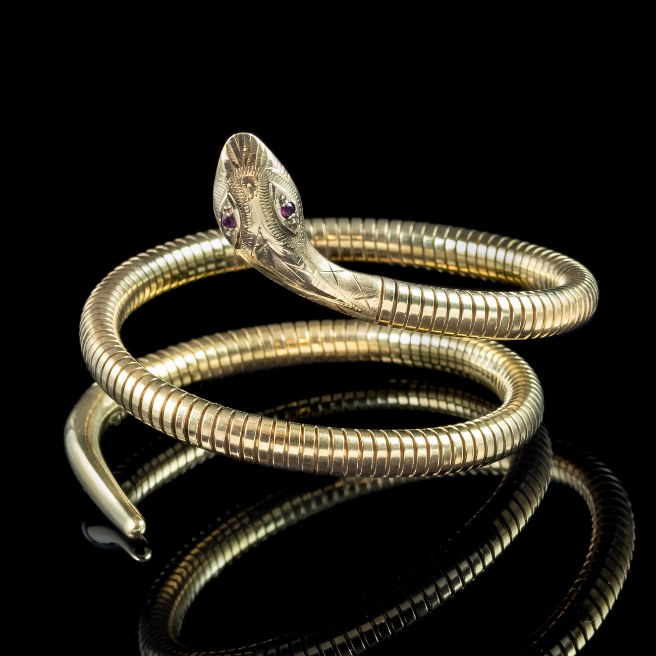 Vintage Style Snake Bangle Ruby Eyes 9ct Gold Secondary image