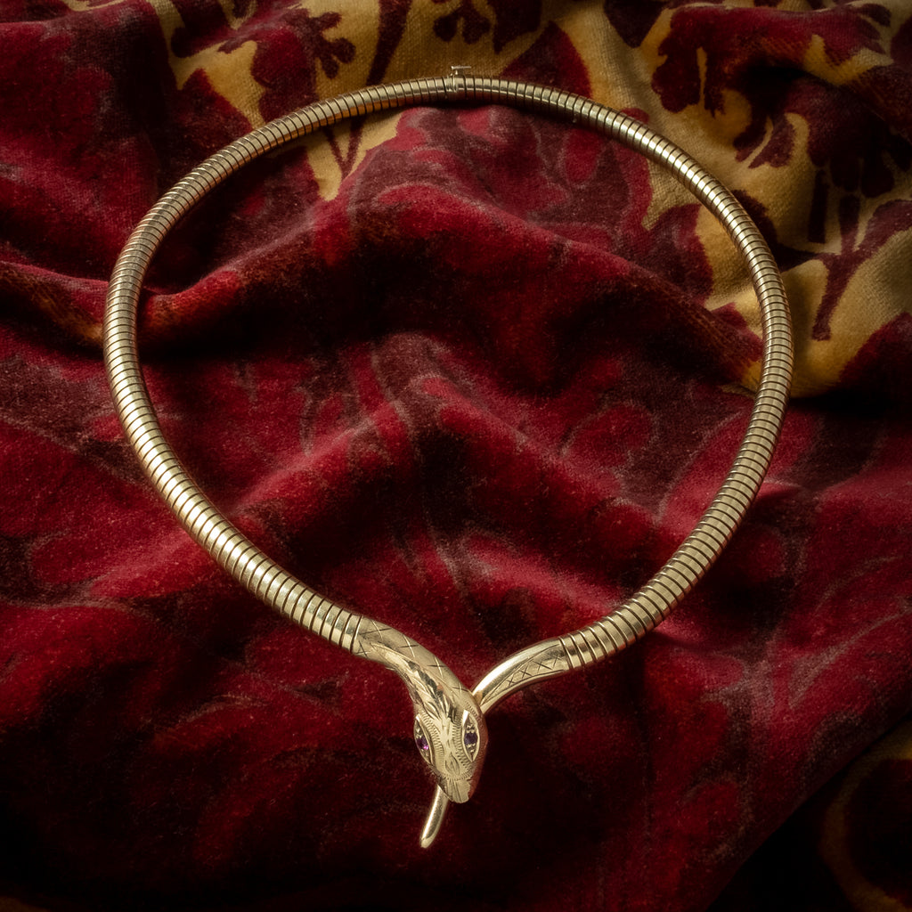 Snake Collar Necklace Ruby Eyes 9ct Gold 