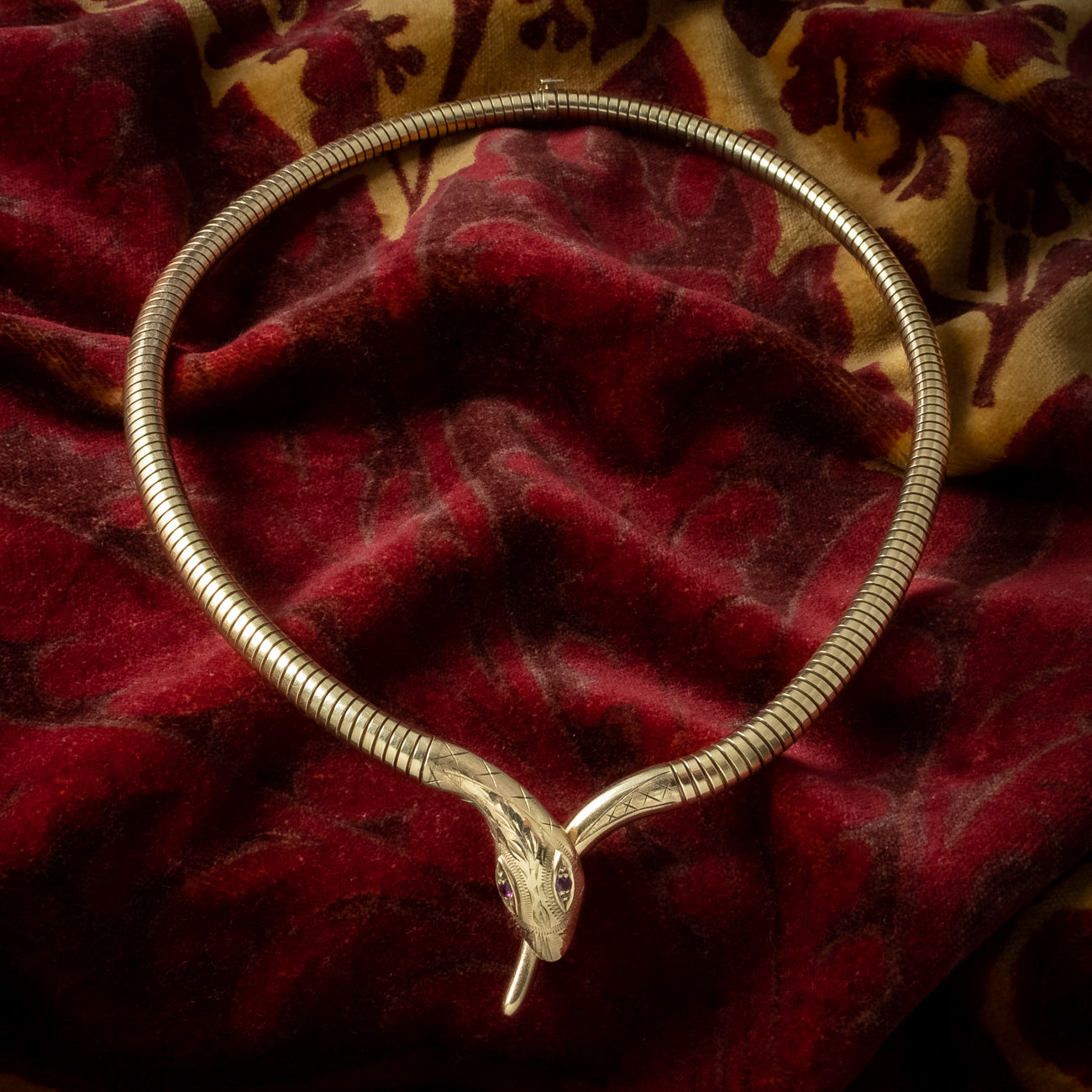 Snake Collar Necklace Ruby Eyes 9ct Gold 