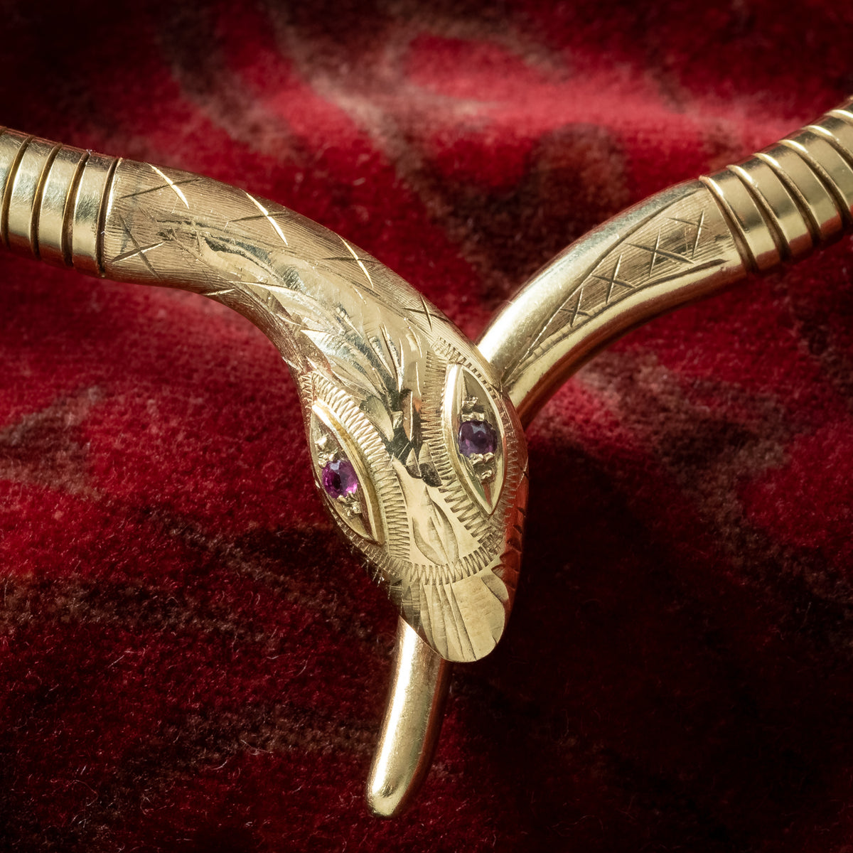 Snake Collar Necklace Ruby Eyes 9ct Gold 