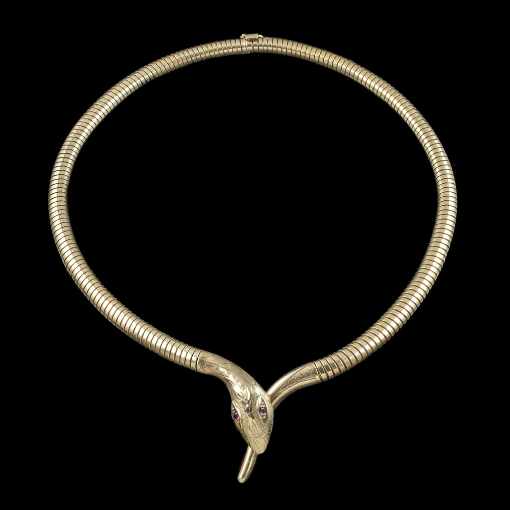 Snake Collar Necklace Ruby Eyes 9ct Gold 