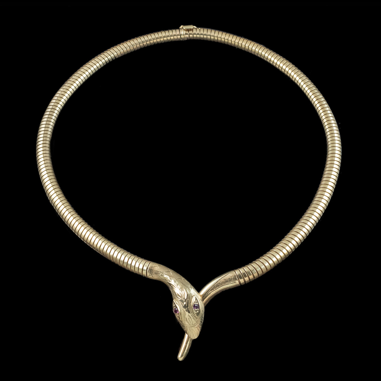 Snake Collar Necklace Ruby Eyes 9ct Gold 
