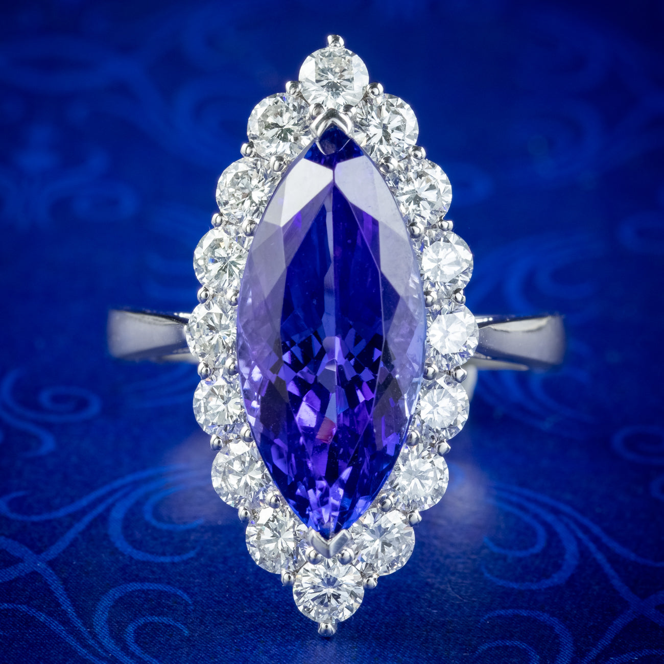 Vintage Tanzanite Diamond Navette Ring 5.53ct Aaa Tanzanite 1.83ct Diamond With Valuation