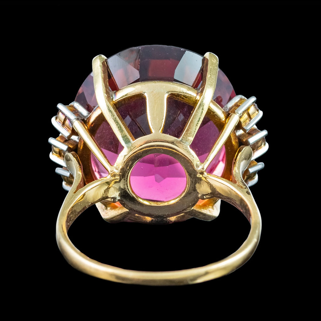 Vintage Tourmaline Diamond Cocktail Ring 20ct Rubellite Tourmaline