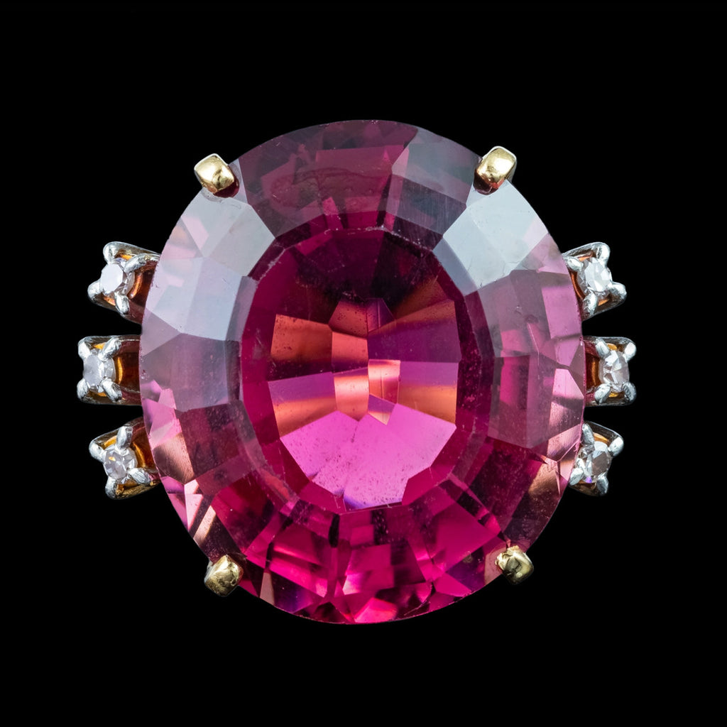 Vintage Tourmaline Diamond Cocktail Ring 20ct Rubellite Tourmaline