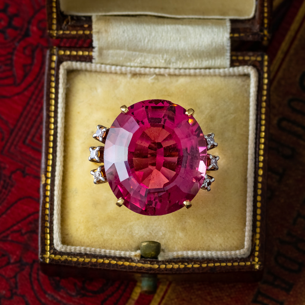 Vintage Tourmaline Diamond Cocktail Ring 20ct Rubellite Tourmaline