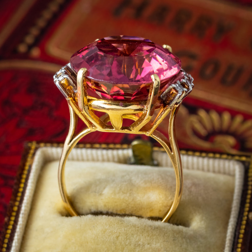 Vintage Tourmaline Diamond Cocktail Ring 20ct Rubellite Tourmaline