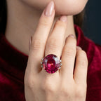Vintage Tourmaline Diamond Cocktail Ring 20ct Rubellite Tourmaline