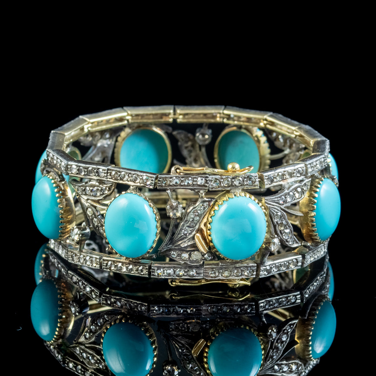 Vintage Turquoise Diamond Bracelet Silver 18ct Gold 7ct Diamond 