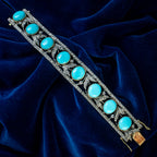 Vintage Turquoise Diamond Bracelet Silver 18ct Gold 7ct Diamond 