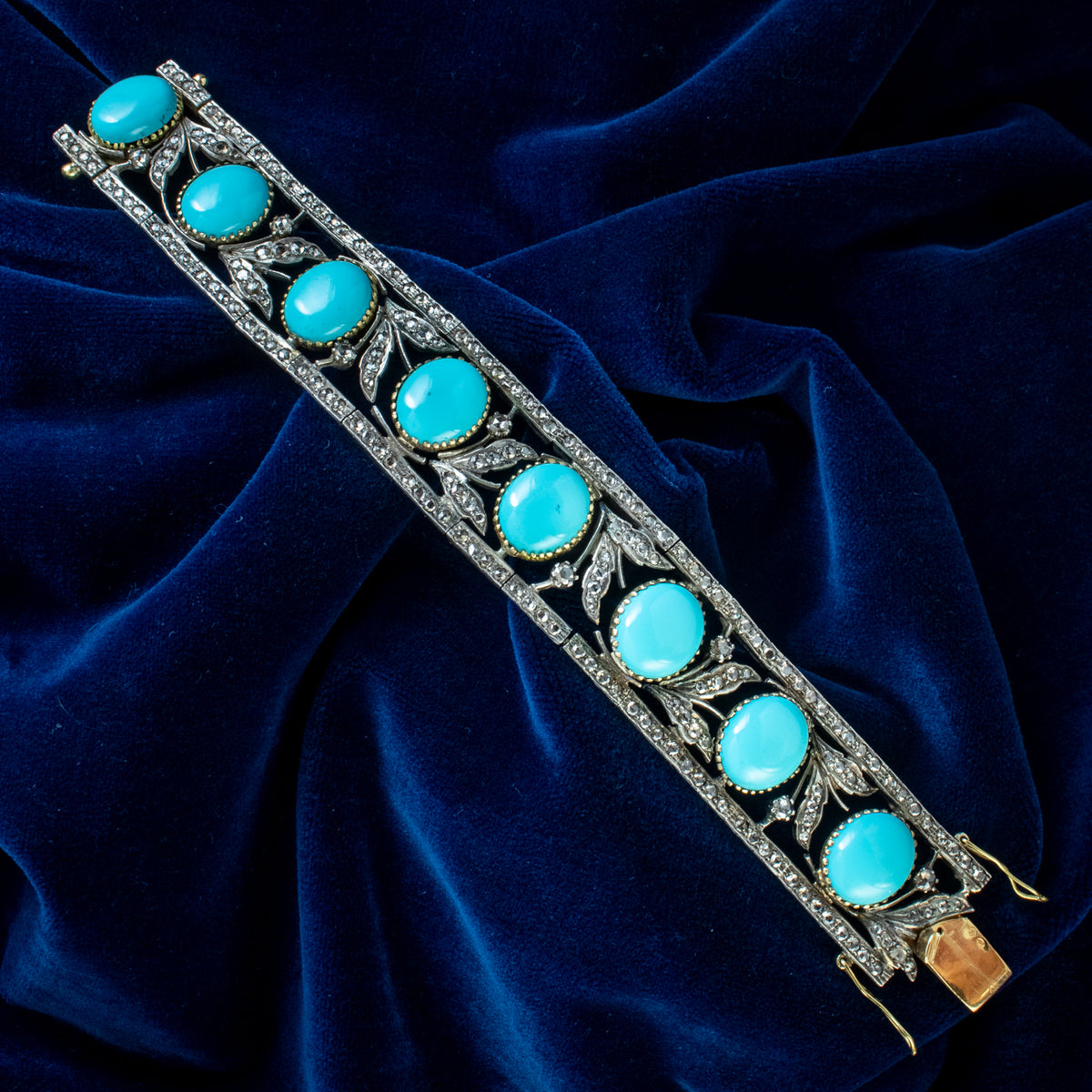 Vintage Turquoise Diamond Bracelet Silver 18ct Gold 7ct Diamond 
