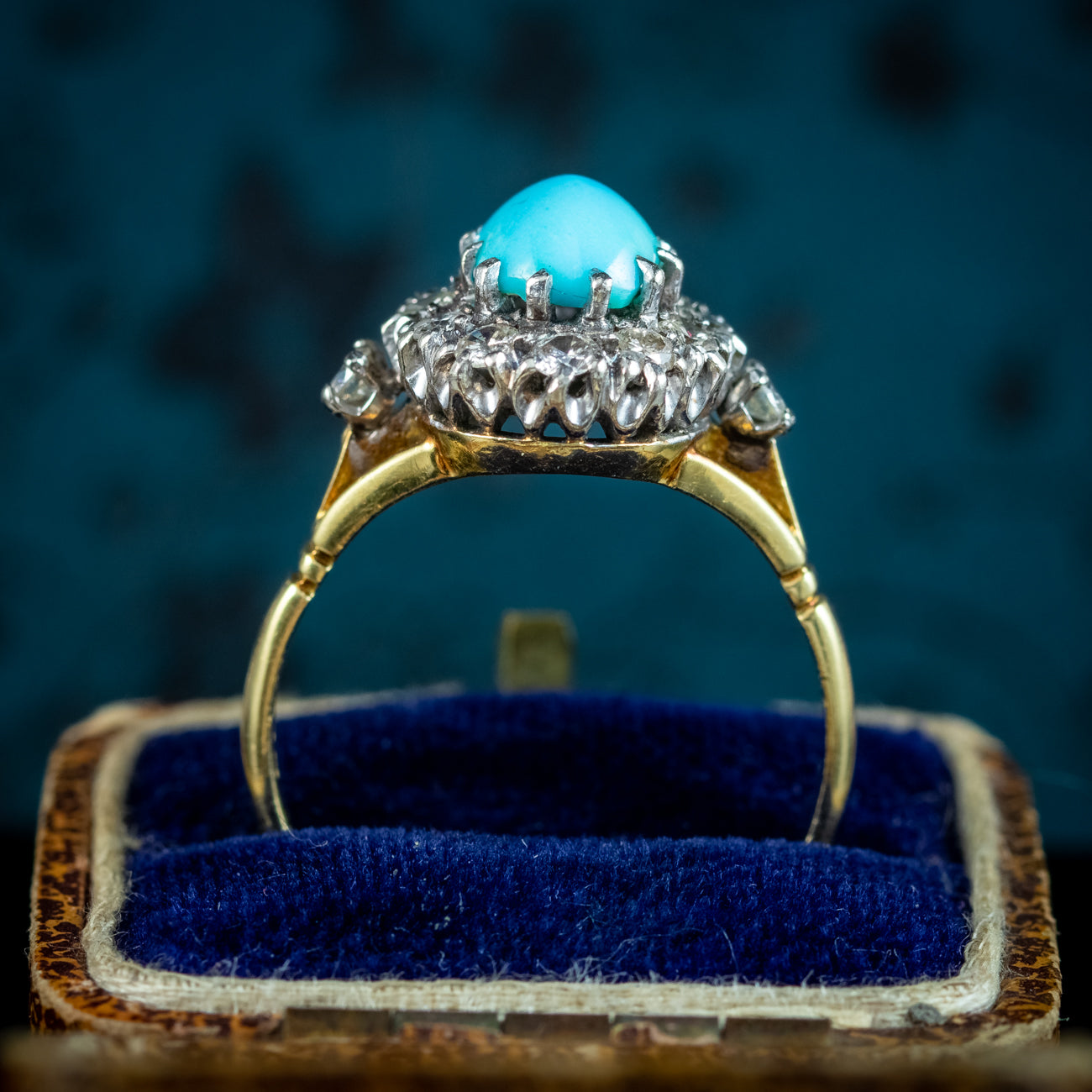 Vintage Turquoise Diamond Cluster Ring Dated 1968