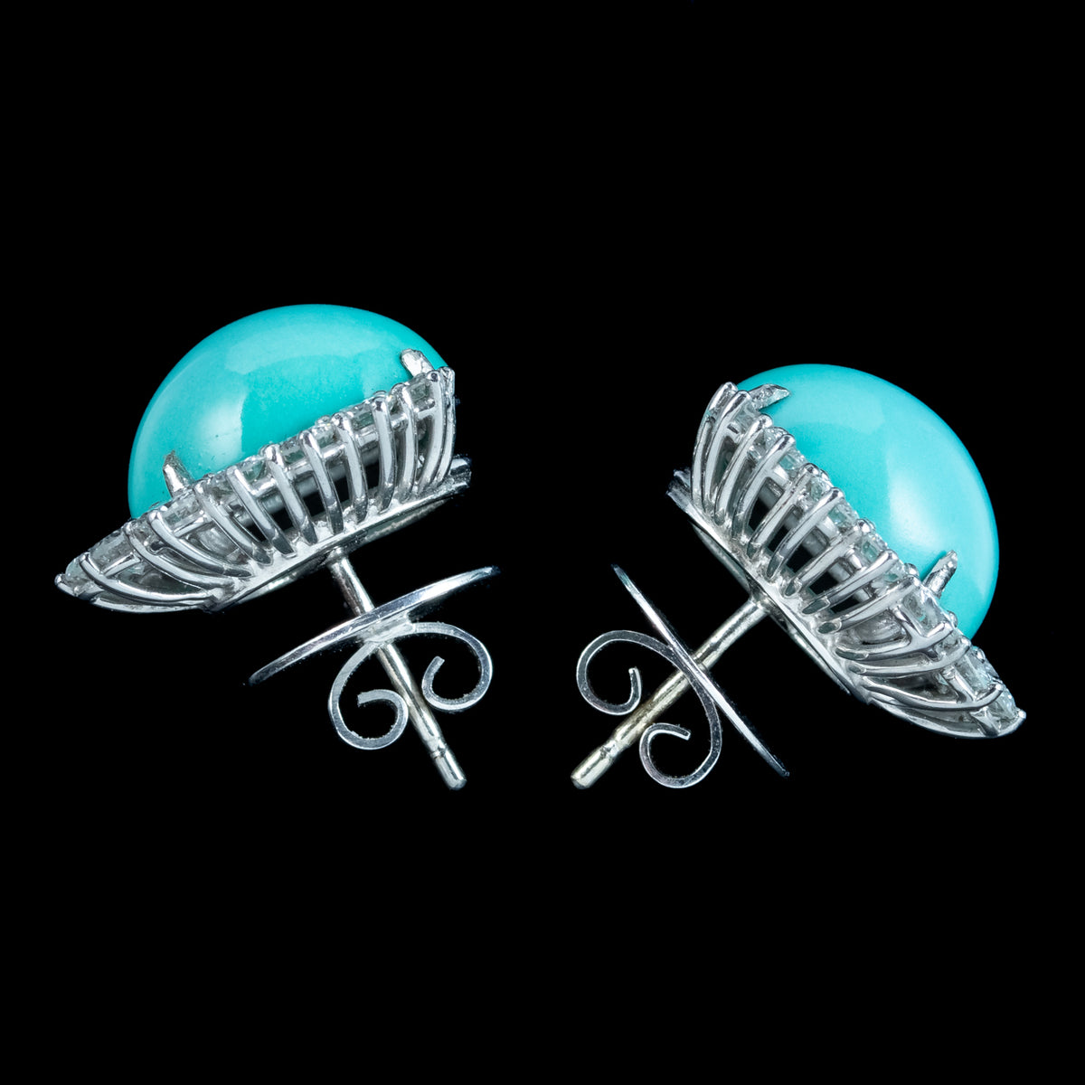 Vintage Turquoise Diamond Stud Earrings 18ct Gold 