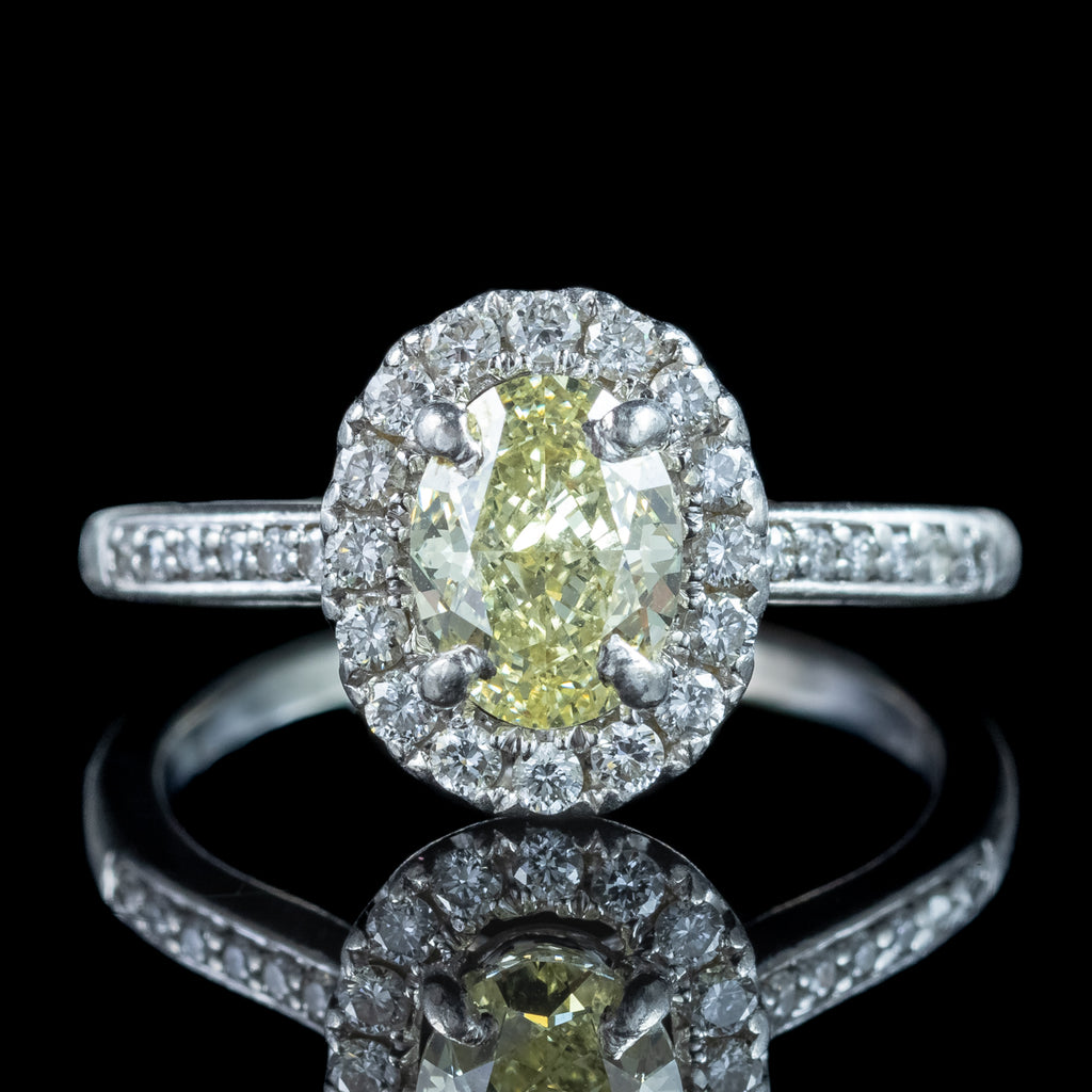 Vintage Yellow Fancy Diamond Cluster Ring 1.3ct Total With Cert