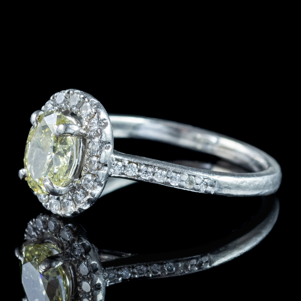 Vintage Yellow Fancy Diamond Cluster Ring 1.3ct Total With Cert