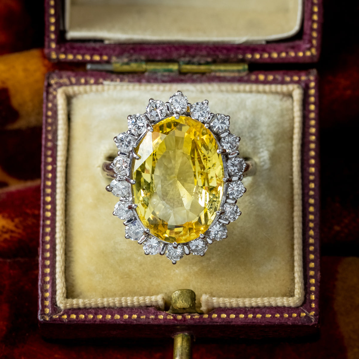 Vintage Yellow Sapphire Diamond Cocktail Ring 10ct Sapphire
