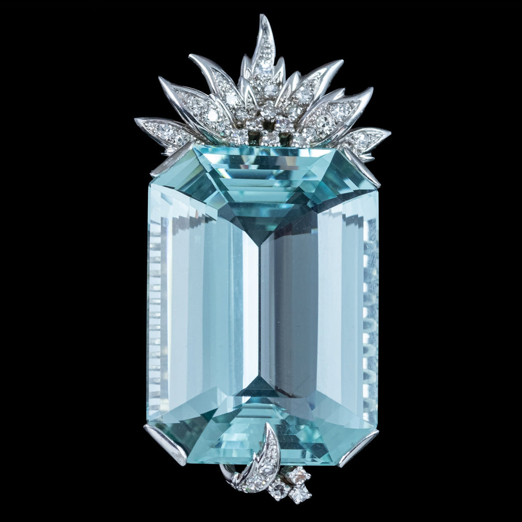 Vintage Aquamarine Diamond Pendant 18ct Gold 74.5ct Aqua